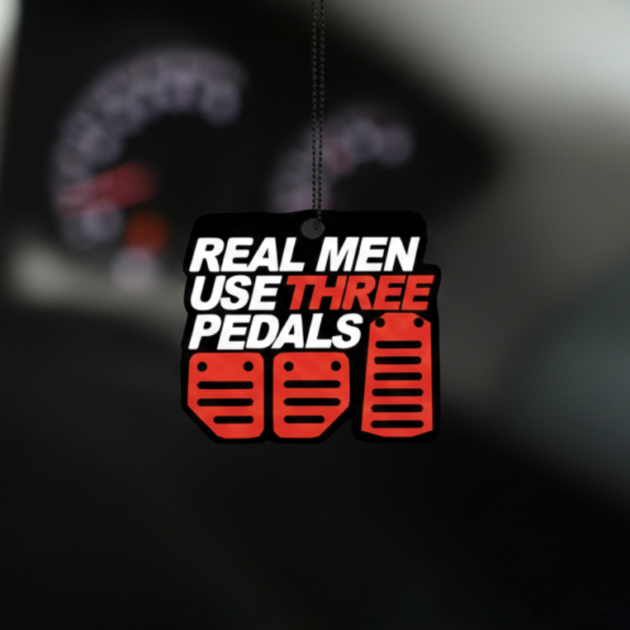 Real Men Use Three Pedals Mirror tag